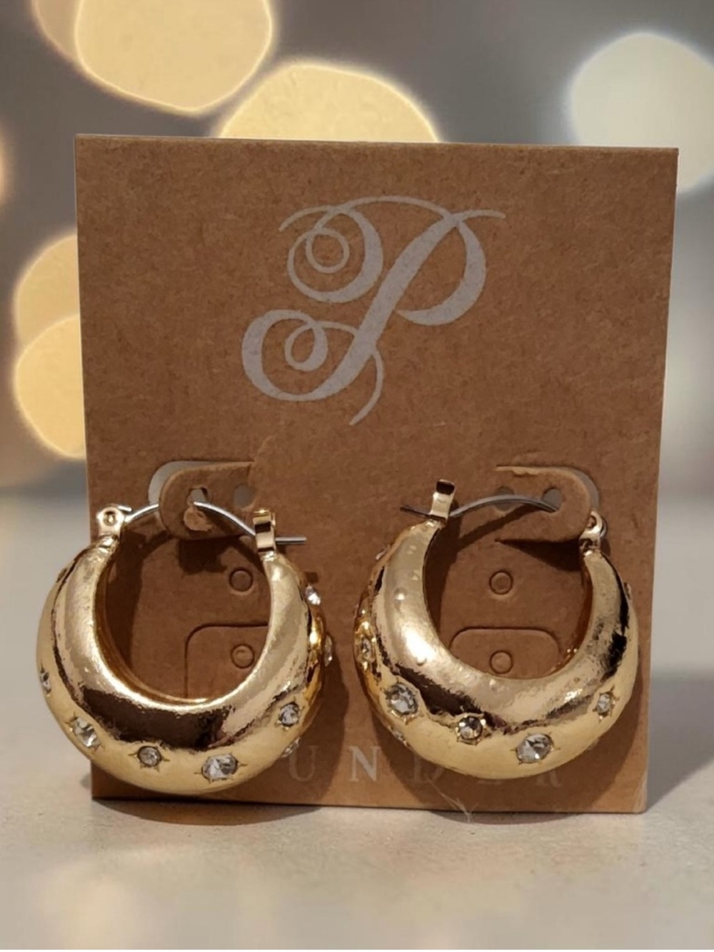 Plunder Chunky Gold Hoop Earrings with Crystal Studs